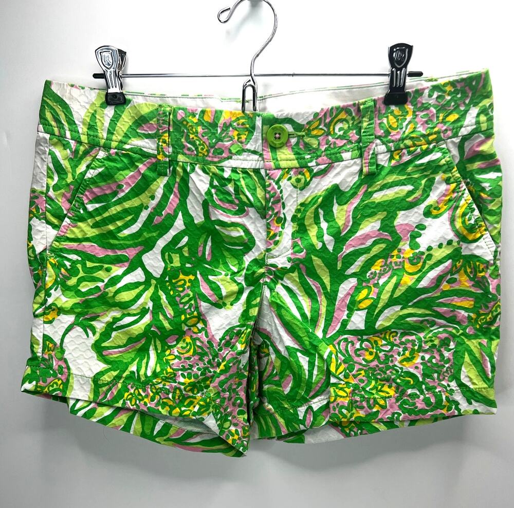 Lilly Pulitzer Seeking Pink Elephants Callahan Shorts Green Pink White Women 8